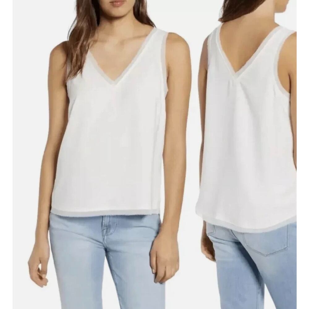 NWT Halogen White V-Neck Top Blouse Sleeveless Chiffon Size XL NEW